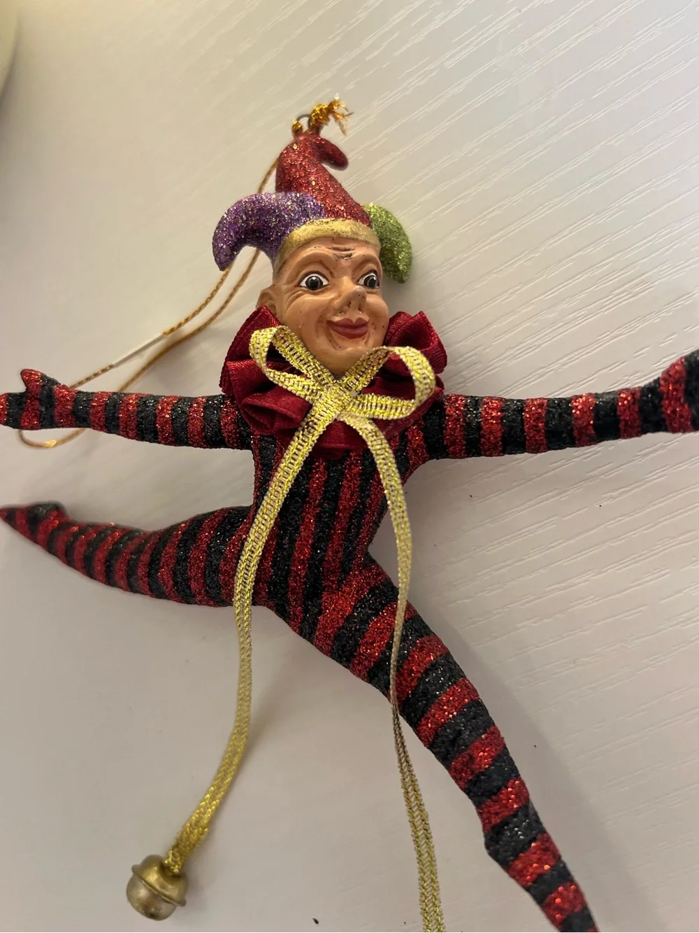 Katherine's Collection Red and Black Striped Jester Ornament